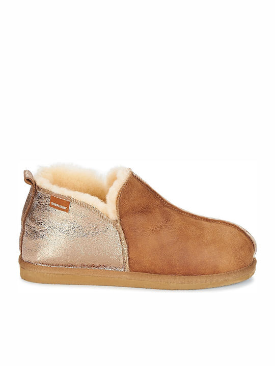 Leather Winter Women's Slippers Brown