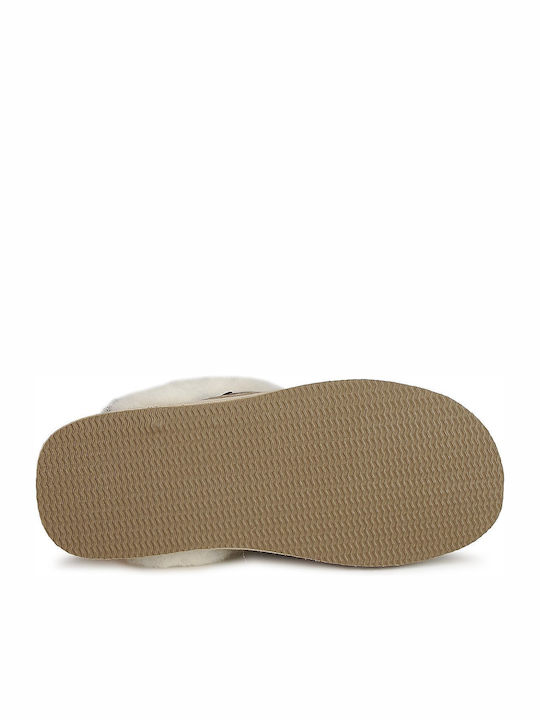 Lederne Winter Damen Hausschuhe Beige