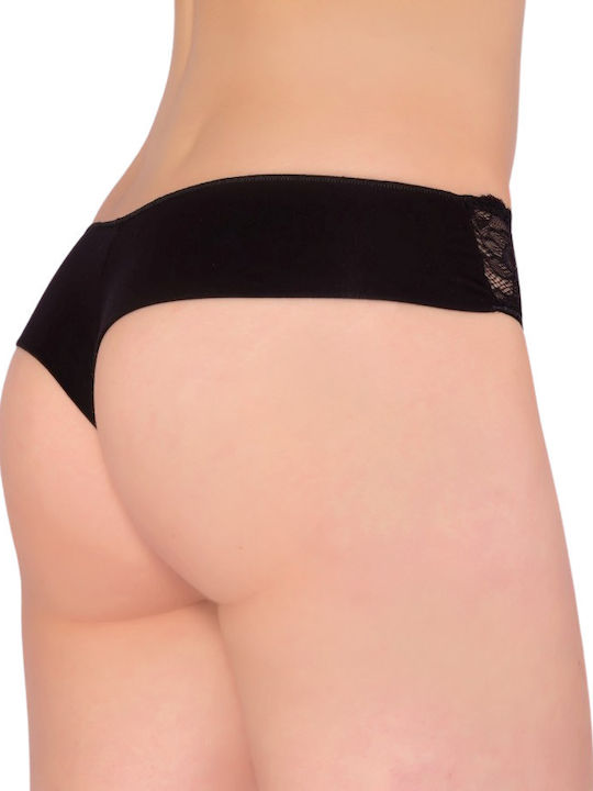 Dreams by Joyce Women's Brazil Seamless with Lace Black