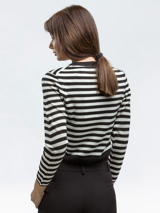 Women's Long Sleeve Sweater Woolen Striped White