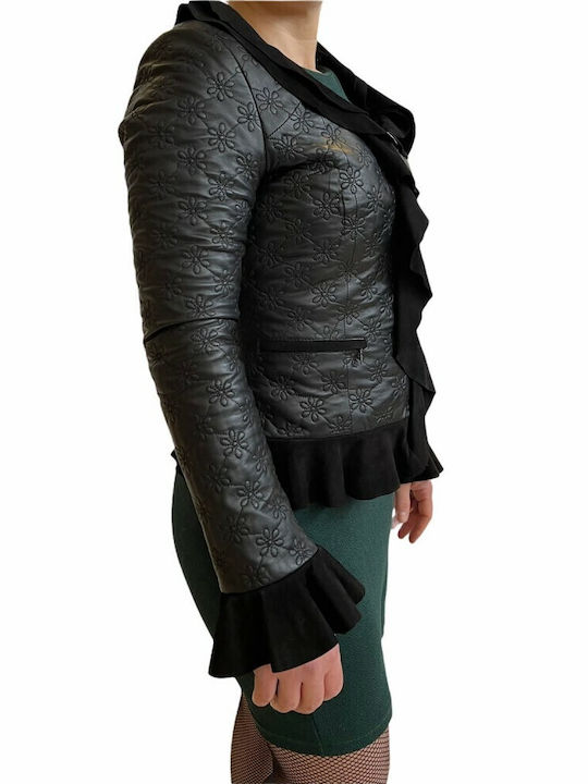 MARKOS LEATHER Women's Short Lifestyle Leather Jacket for Winter BLACK