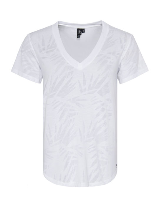 Volcom Women's Blouse Short Sleeve with V Neckline WHT/WHITE