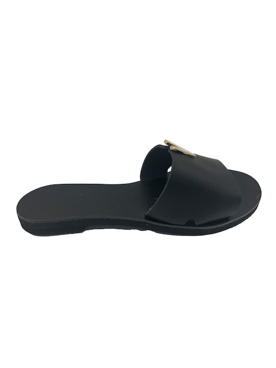 ByLeather Leather Women's Flat Sandals in Black Color