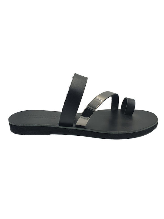 ByLeather Leather Women's Flat Sandals in Black Color