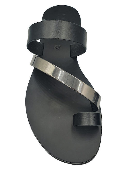 Leder Flache Sandalen für Damen in Schwarz Farbe