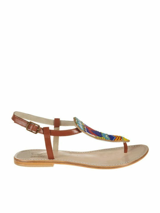 Elenross Leather Women's Flat Sandals in Beige Color