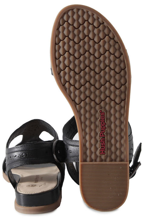 Hush Puppies Tstrap Δερμάτινα Γυναικεία Σανδάλια σε Μαύρο Χρώμα