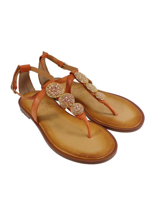 Smart Cronos Leather Women's Flat Sandals in Orange Color