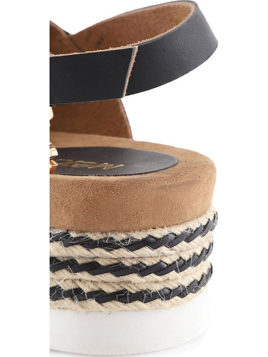 Δερμάτινα Γυναικεία Σανδάλια Flatforms Μαύρα