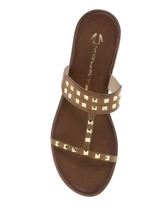 Leder Flache Sandalen für Damen in Braun Farbe