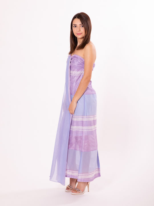 Καλοκαιρινό Maxi Φόρεμα για Γάμο / Βάπτιση Strapless LILA/LIGHT BLUE