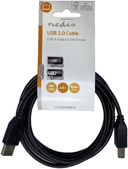 Nedis USB 2.0 Cablu USB-A - USB-B Negru 2m CCGL60100BK20