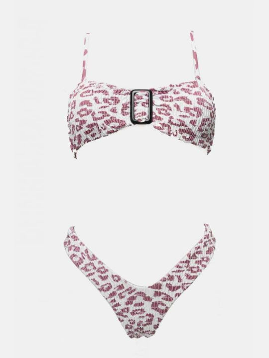Bikini Set Triangle with Removable Padding High Waist Animal Print White