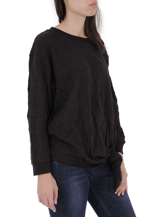 Damen Crop Top Baumwolle Langarm Schwarz