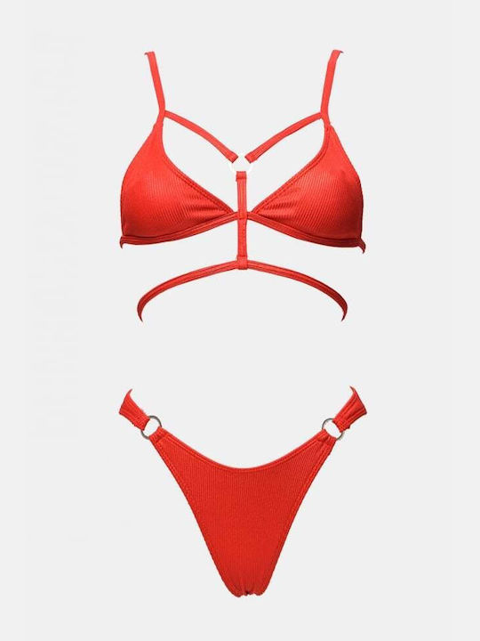 Set Bikini Dreieck mit Abnehmbarer Verstärkung & Brasilien Rot