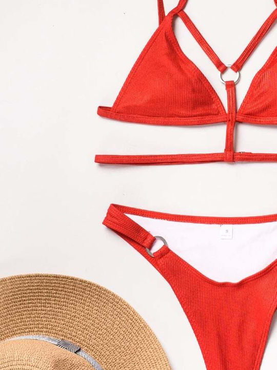 Set Bikini Dreieck mit Abnehmbarer Verstärkung & Brasilien Rot
