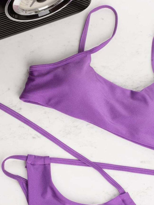 Bikini Set Sports Bra with Removable Padding and High Waist String Purple