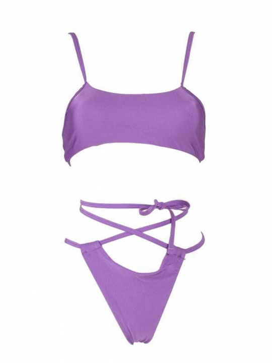 Bikini Set Sports Bra with Removable Padding and High Waist String Purple