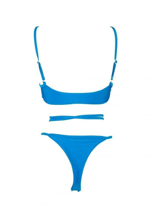 Set Bikini Dreieck mit Abnehmbarer Verstärkung & String Hohe Taille Blau
