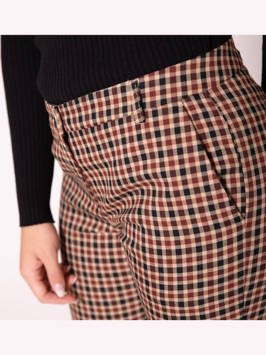 Women's Fabric Trousers Checked Beige