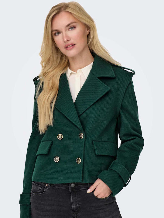 Only Women's Short Half Coat with Buttons Green
