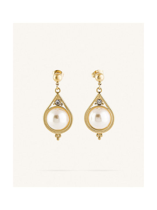 StanStefan Set Earrings Pendants made of Steel Gold Plated with Pearls