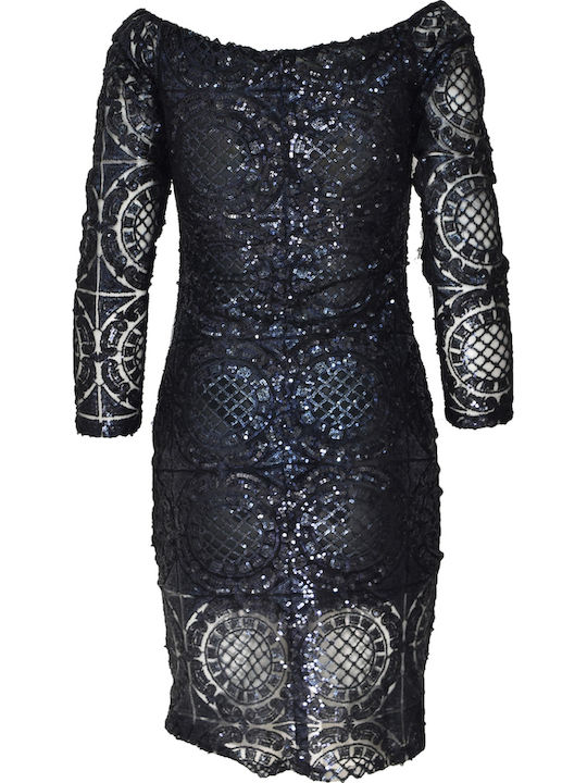Mini Evening Dress with Sheer Blue