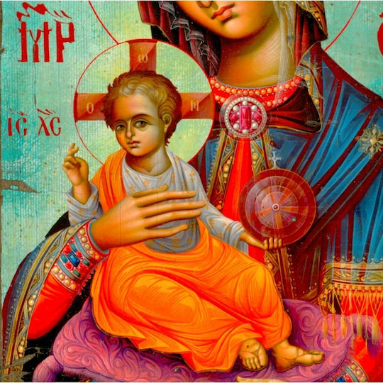 IconsGR Wooden Image of Virgin Mary Holding the Infant 38x25cm M4XRI