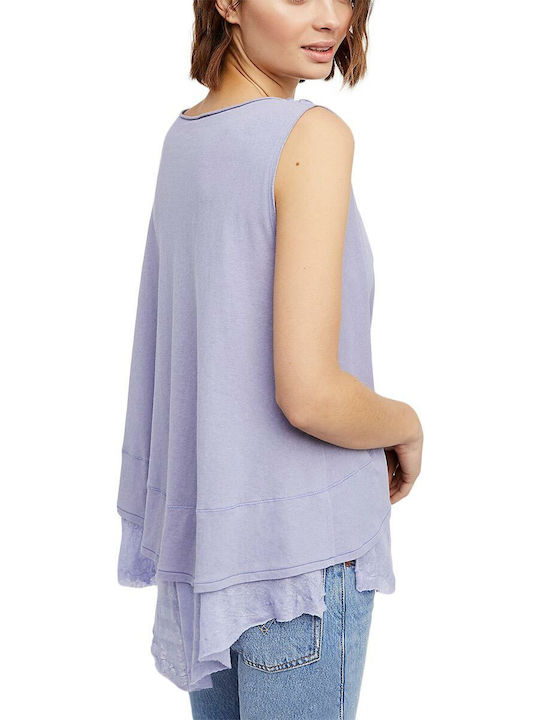 Free People Women's Blouse Cotton Sleeveless with V Neckline Lila