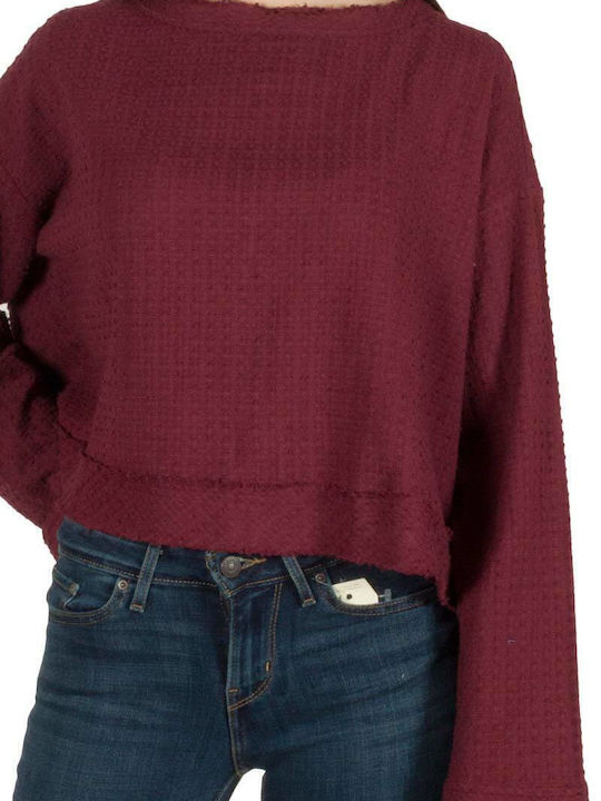Bluza Damă Crop Bumbac Mânecă Lungă Burgundy