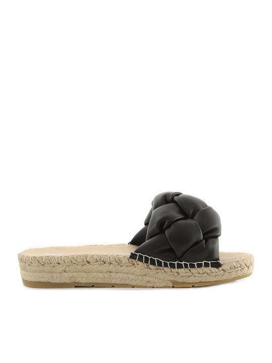 Leather Women's Flat Sandals in Black Color