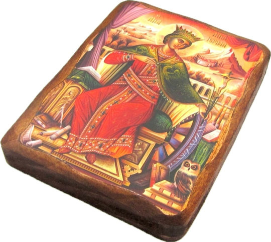 IconsGR Image Saint Catherine Wooden 20x20cm