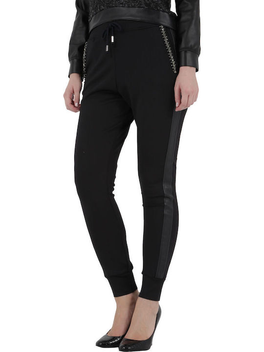 Jijil Women's Fabric Trousers with Elastic Regular Fit Black