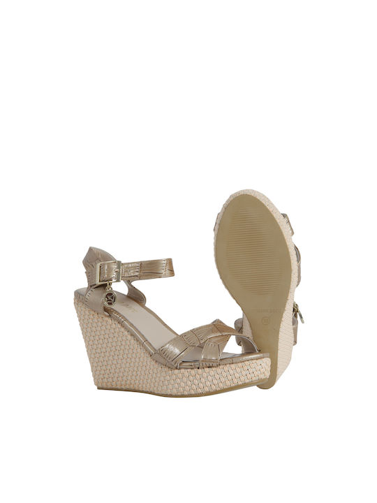 Parisian Parc Women's Leather Ankle Strap Platforms Beige