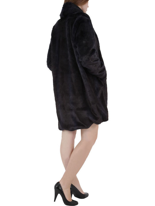 Damen Blau Mantel mit Fellbesatz