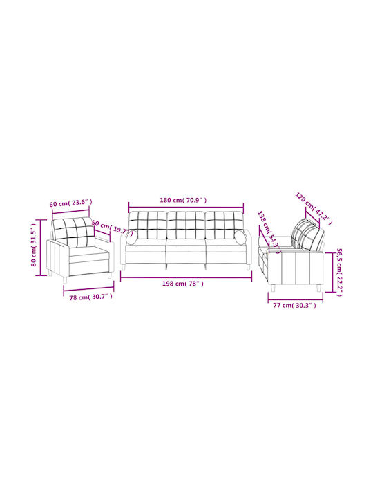 Σετ Σαλονιού 3-Seater & 2-Seater & Armchair