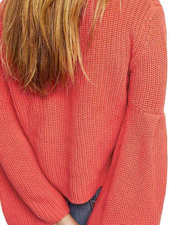 Free People Women's Long Sleeve Sweater Cotton with V Neckline Coral