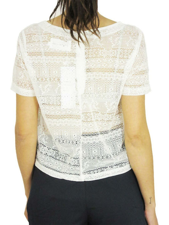 Women's Blouse Short Sleeve with Zipper White