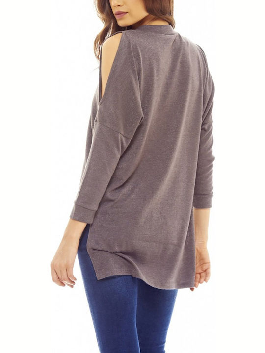 Ax Paris Women's Sweater with 3/4 Sleeve grey