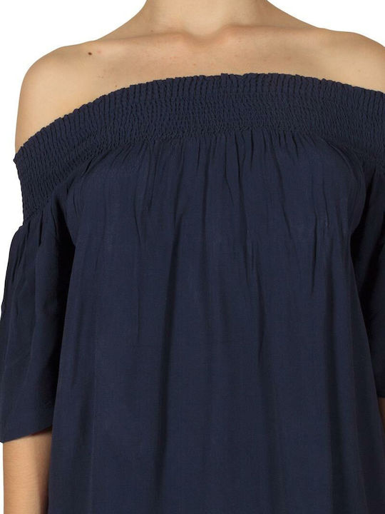 Γυναικεία Μπλούζα Off-Shoulder με Μανίκι 3/4 Μπλε