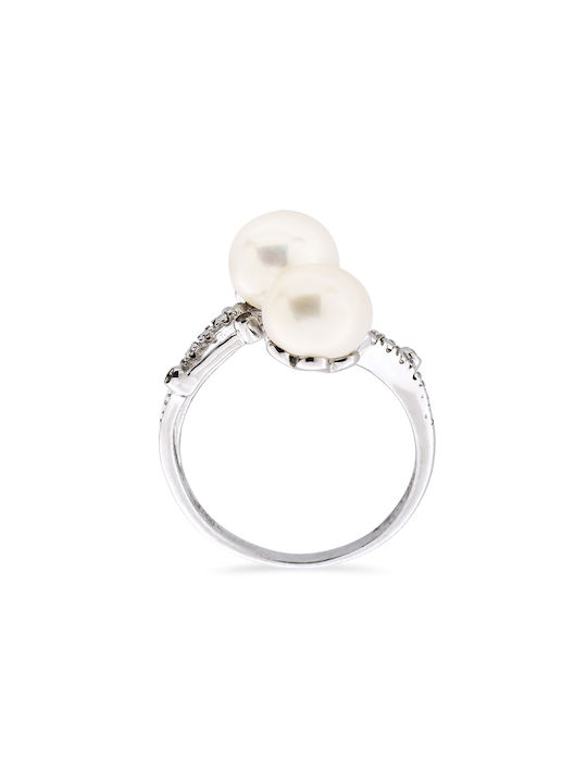 Margaritari Women's Silver Ring with Pearl