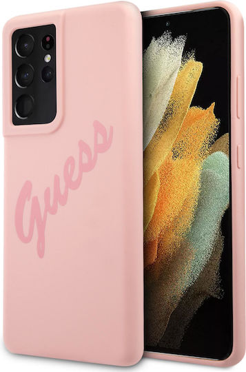 Guess Vintage Script Back Cover Σιλικόνης Ροζ (Galaxy S21 Ultra 5G)