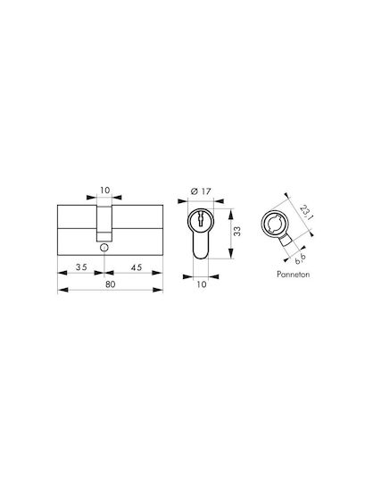 Thirard Lock Cylinder Security 80mm (35-45) with 5 Keys Silver