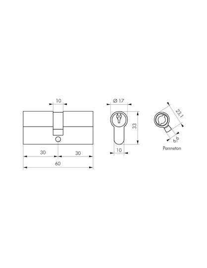 Thirard Lock Cylinder 60mm (30-30) with 3 Keys Silver