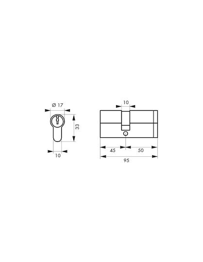Thirard Lock Cylinder Security 95mm (45-50) with 3 Keys Silver