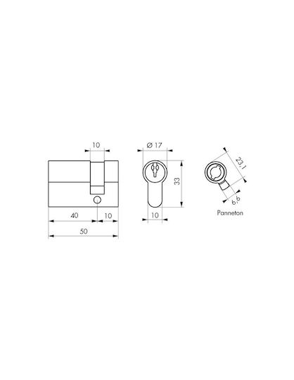 Thirard Lock Cylinder Half 50mm (40-10) with 3 Keys Gold