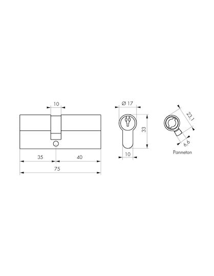 Thirard Lock Cylinder Security 75mm (35-40) with 3 Keys Silver