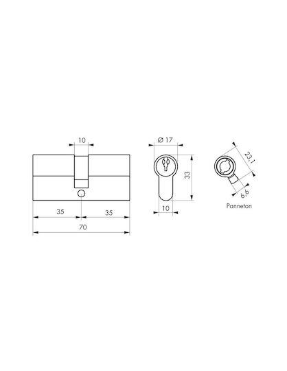 Thirard Lock Cylinder Security 70mm (35-35) with 3 Keys Silver