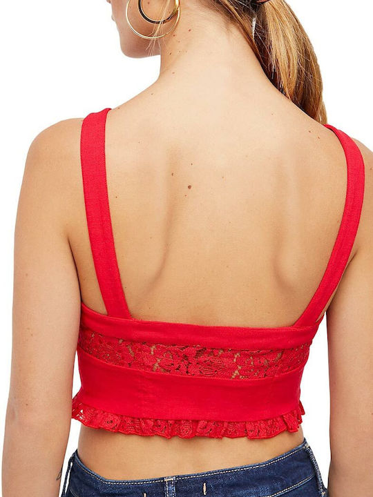 Free People Damen Crop Top Baumwolle mit Trägern Rot