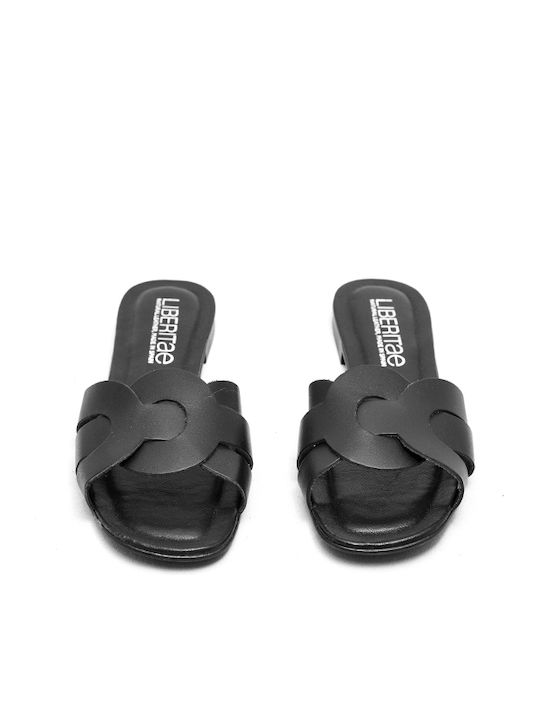 Liberitae Leather Women's Flat Sandals in Black Color